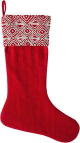 Red Christmas Stocking Geo Embroidered Cuff Wool Arcadia Home