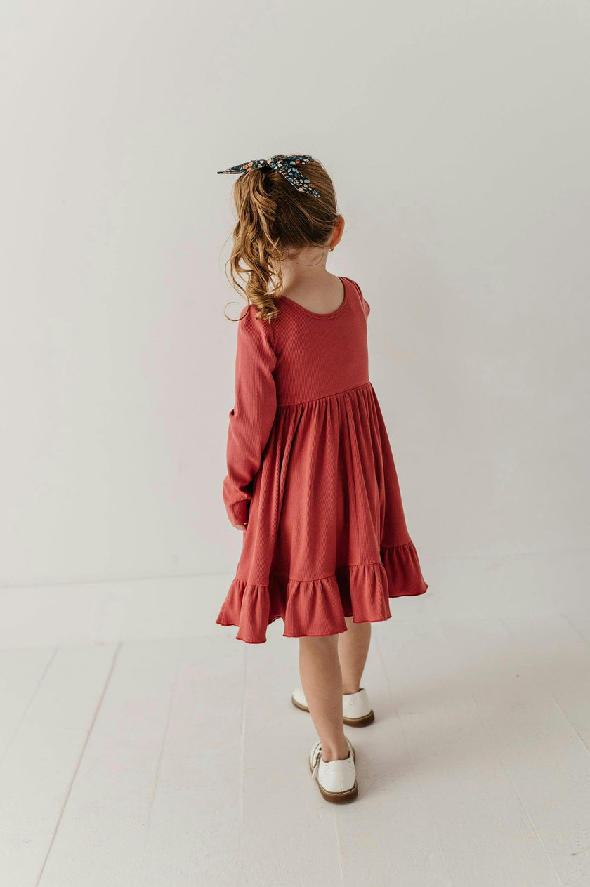 Girls Ribbed Ballet Dress in Dusty Cedar