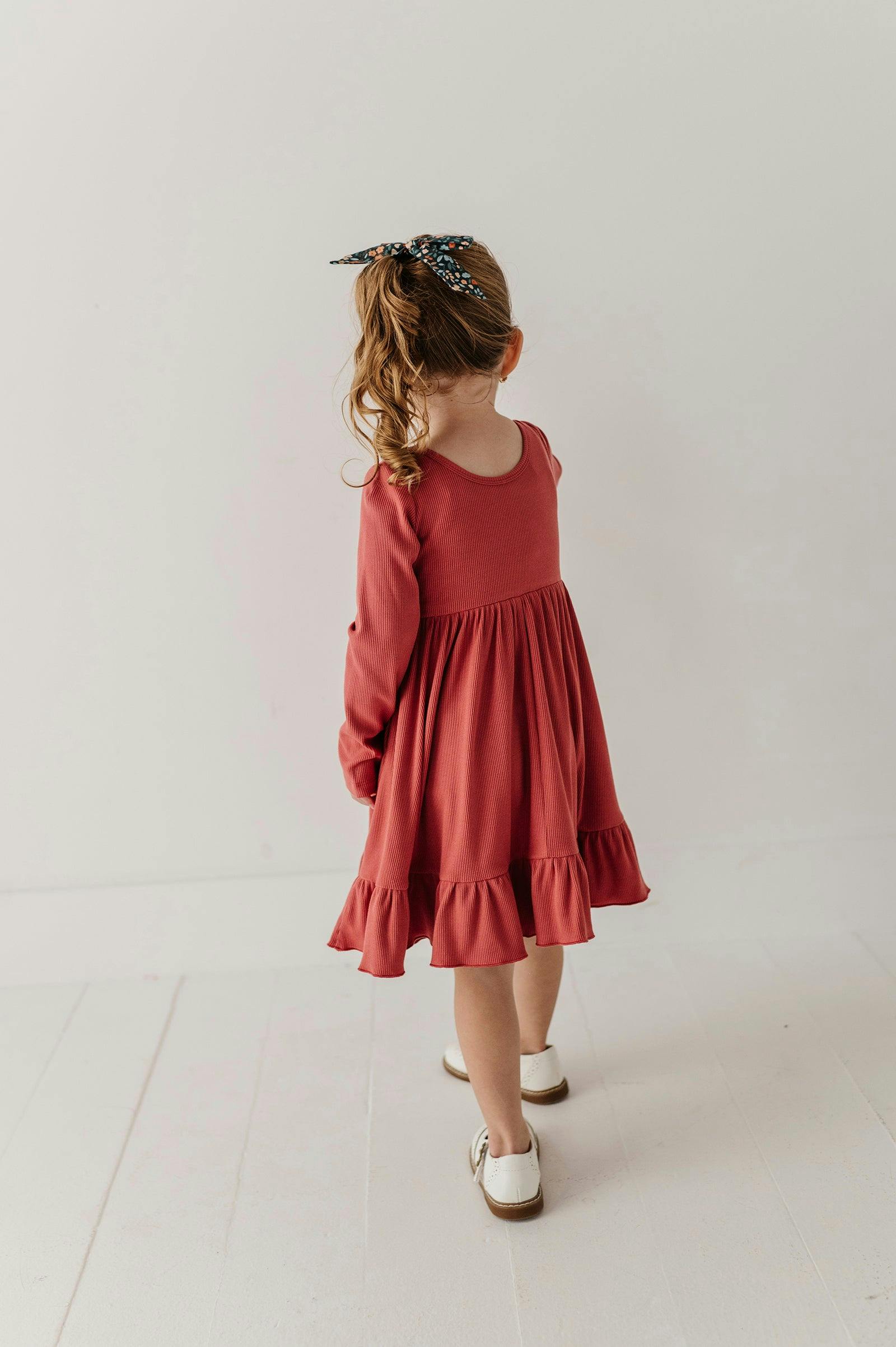 Girls Ribbed Ballet Dress in Dusty Cedar