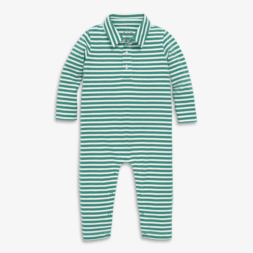 Baby Long Sleeve Polo Romper In Stripe, Stripes