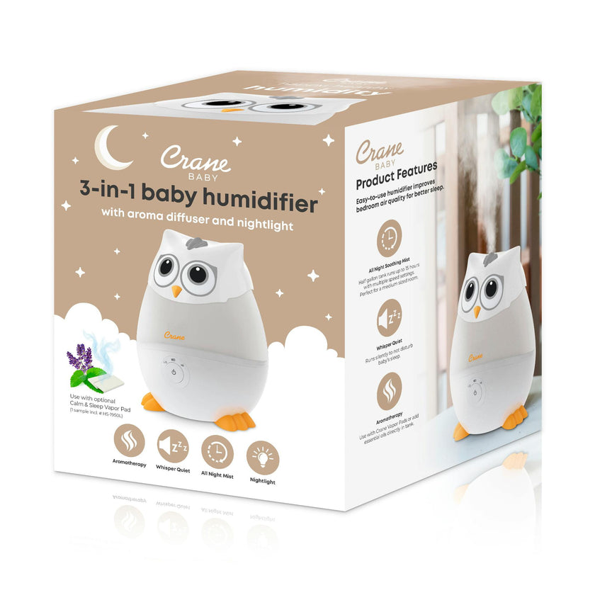 Mini-Adorable Snow Owl 0.5 Gal. Baby Humidifier, Cool Mist with Aroma Tray & Night Light