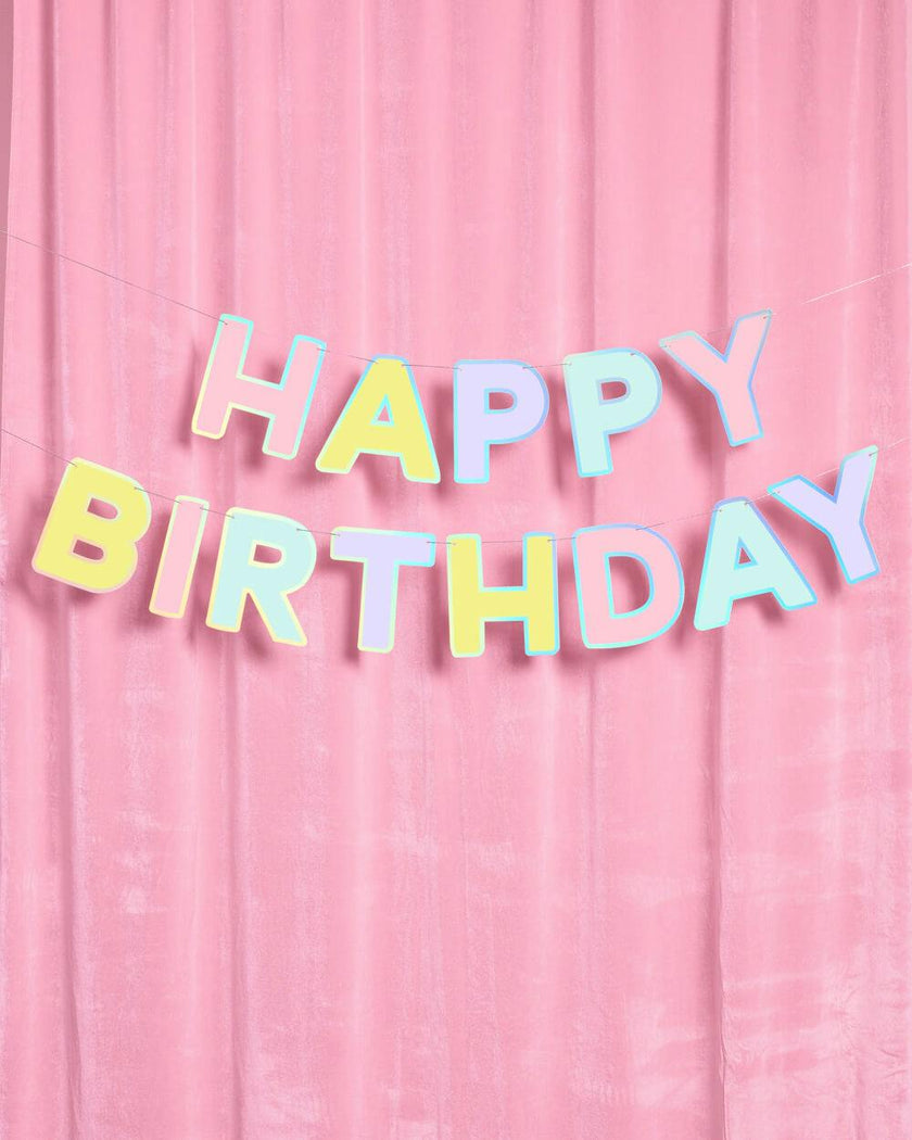 Happy Birthday Banner - pastel iridescent garland