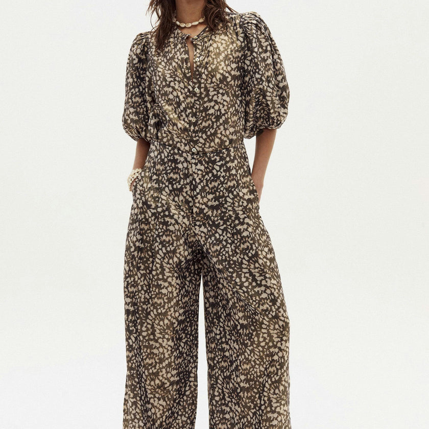 Culotte Metallic Linen Pants - Impala Print