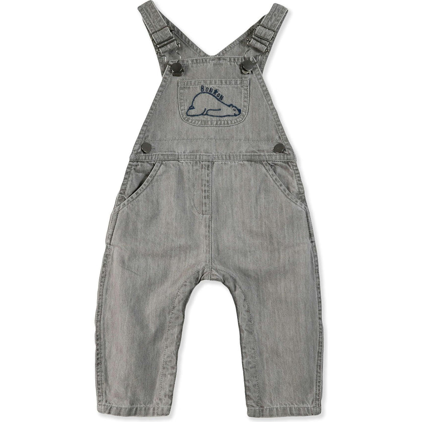 BONTON Soft Grey Embroidered Icare Baby Overalls