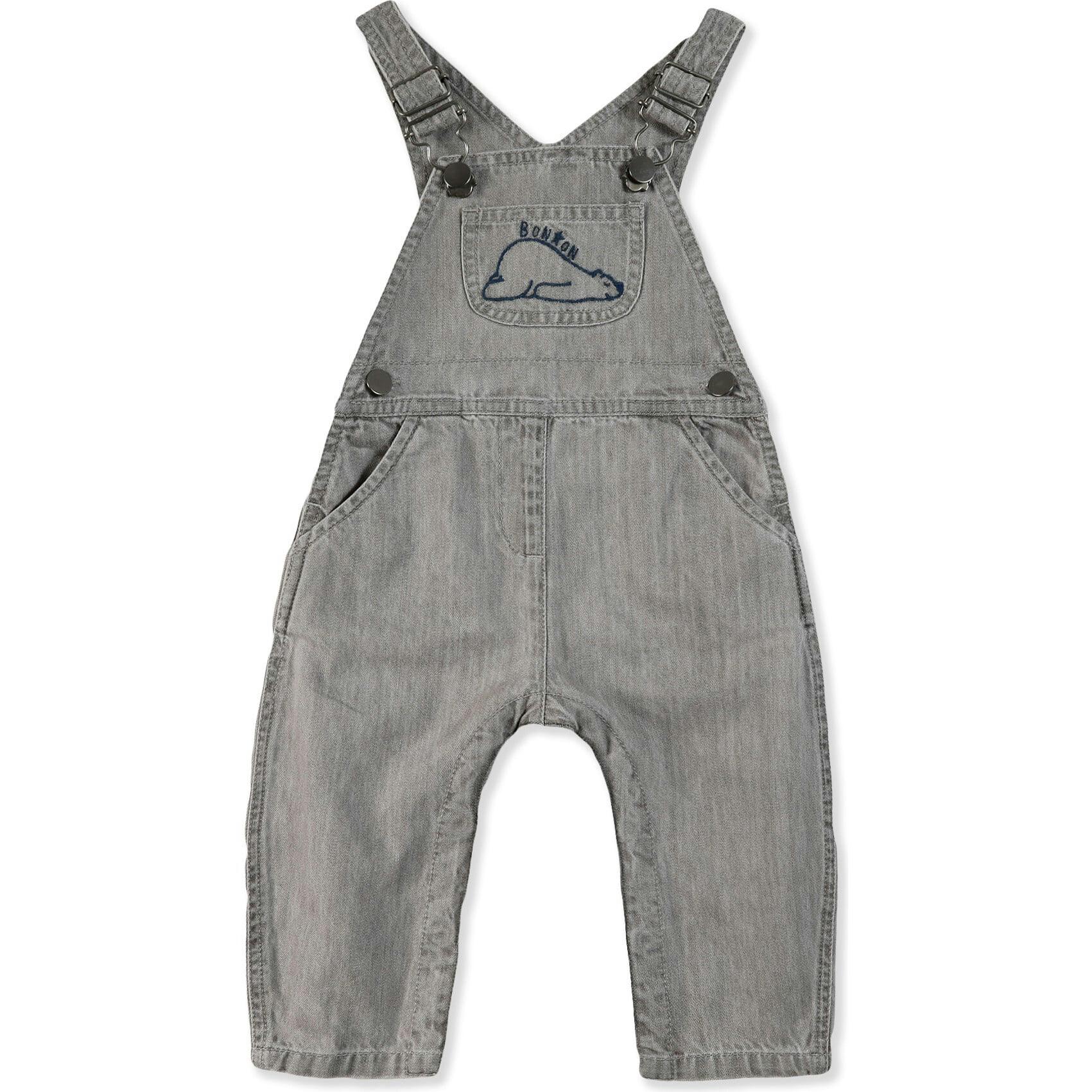 BONTON Soft Grey Embroidered Icare Baby Overalls
