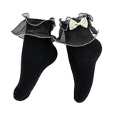 Mimi Tutu Gold-Trim Ruffle Ankle Socks with Bow – White or Black