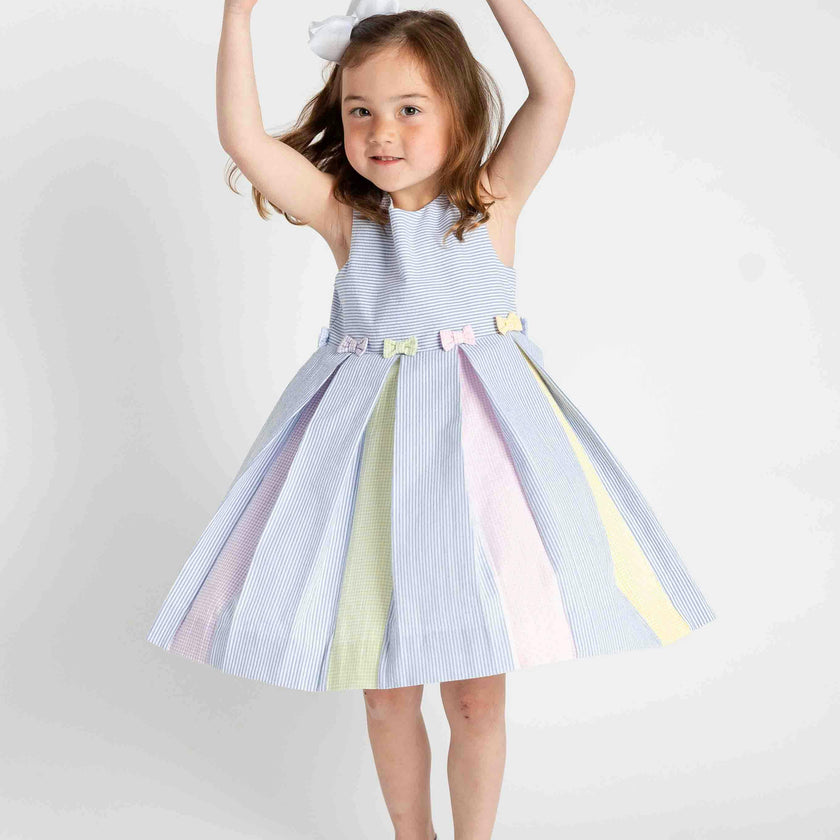 Multicolor Seersucker Pleated Dress