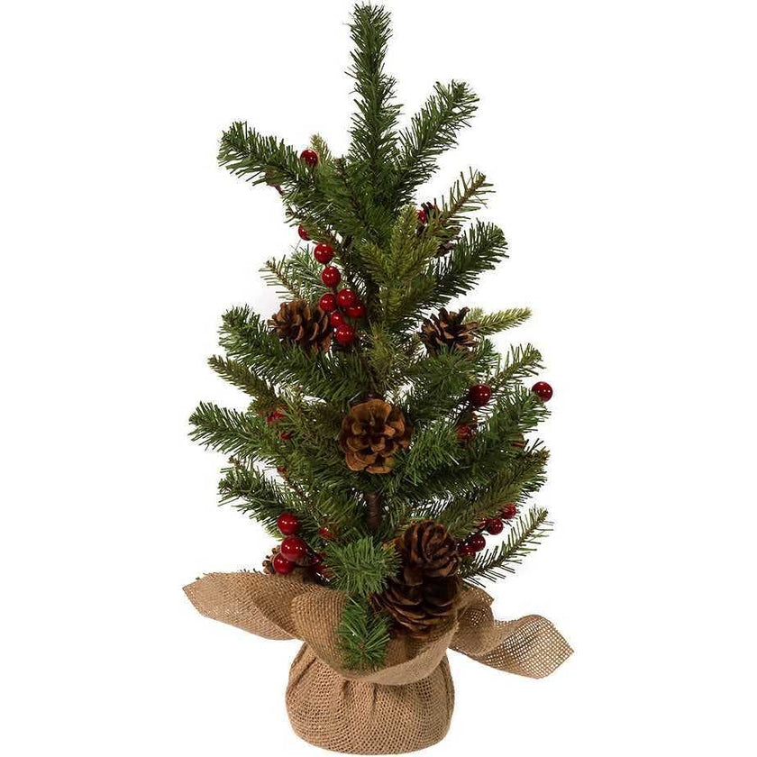 24-inch Red Berries and Pinecones Tree