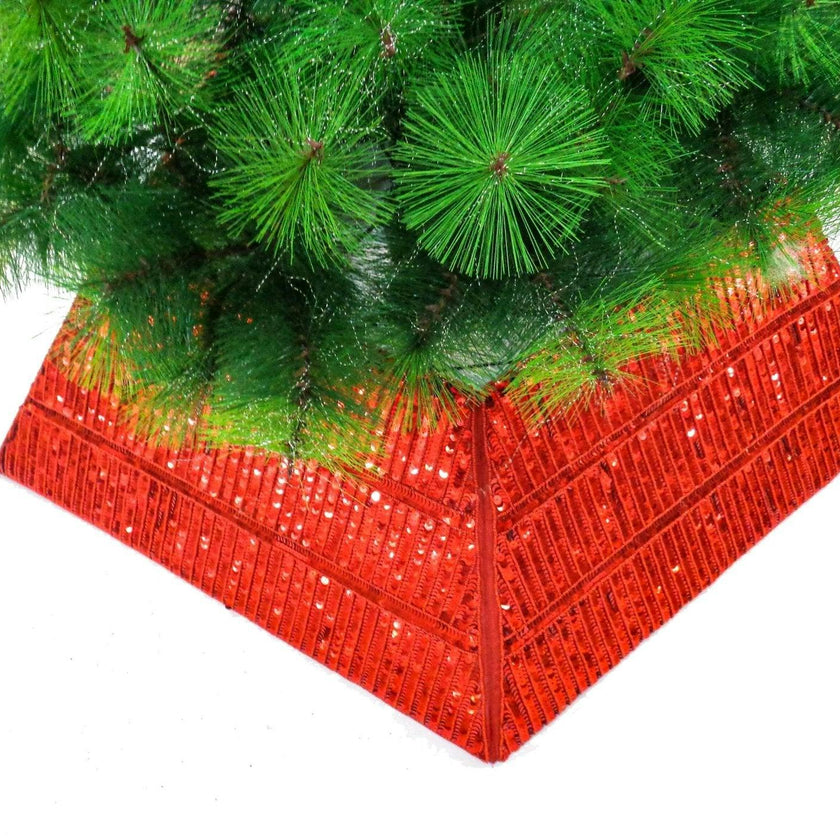 Hand Beaded Adjustable Christmas Tree Collar - Red Sequins Arcadia Home