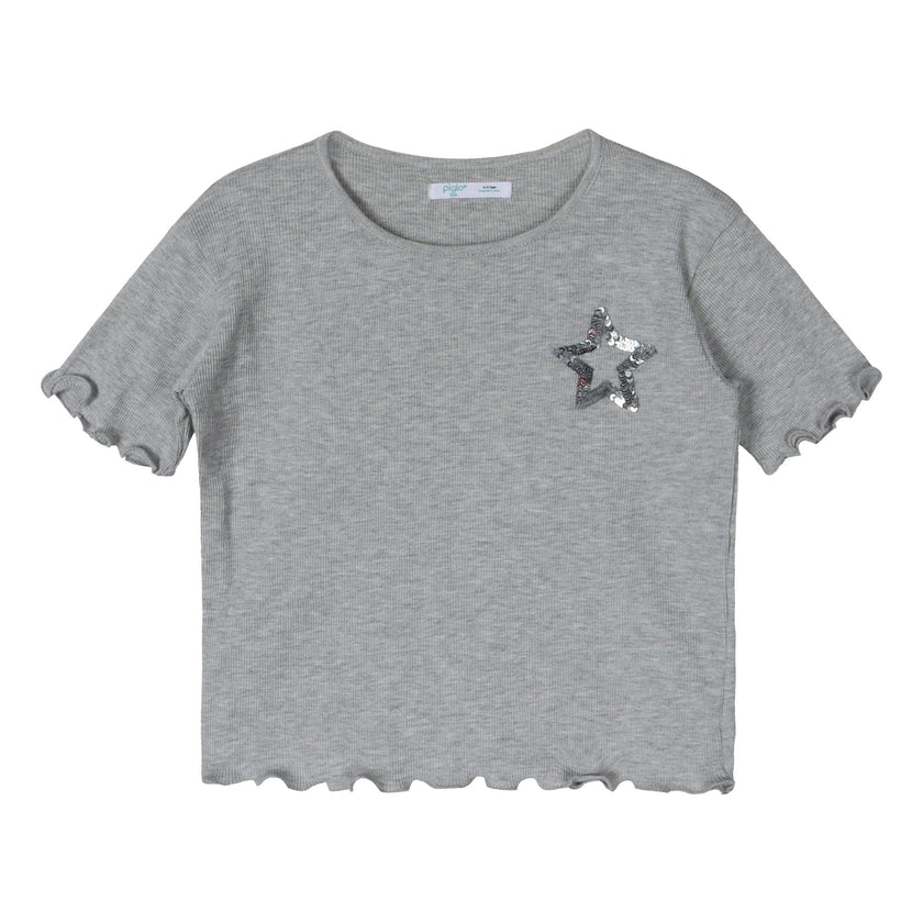 Grey Sequin Star Ribbed Top