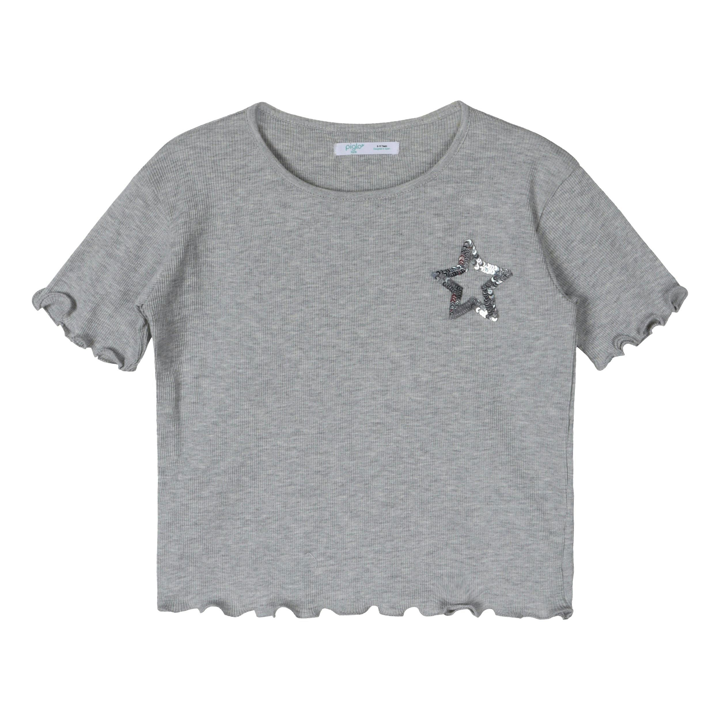 Grey Sequin Star Ribbed Top