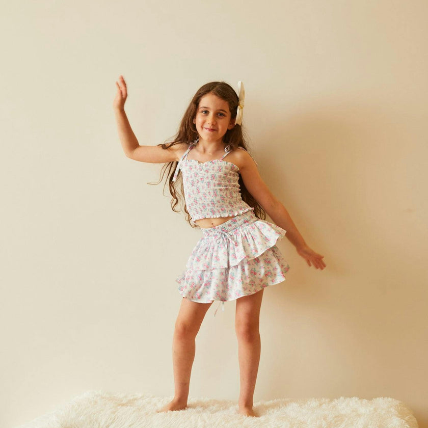 Georgia Romantic Rose White With Pink Satin Smocked Top