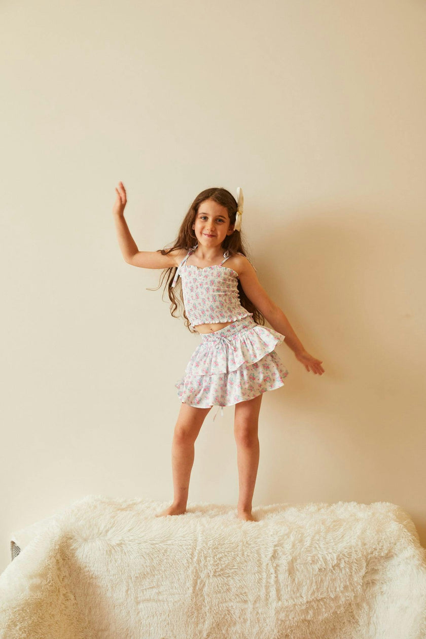 Georgia Romantic Rose White With Pink Satin Smocked Top