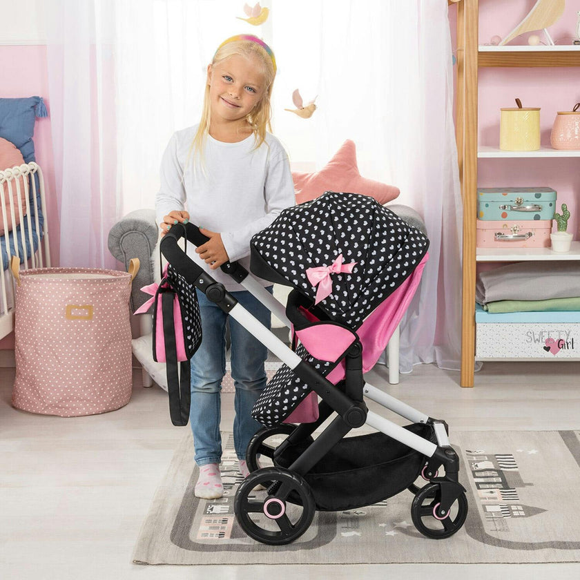 Bayer Design Dolls: Pram Xeo - Hearts Black & Pink