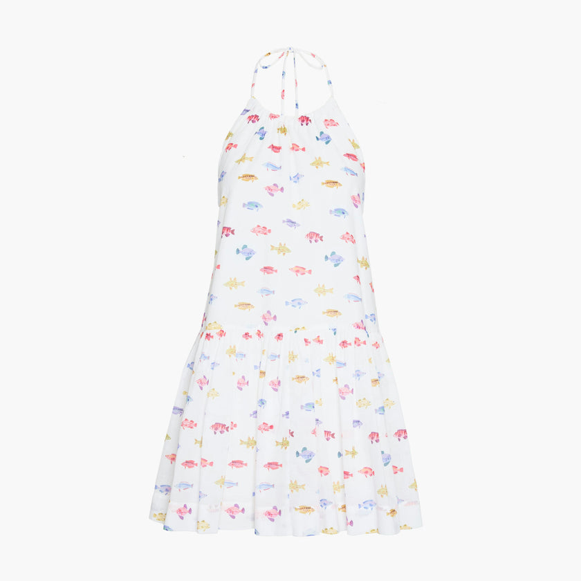The Sol Tunic Dress - White Rainbow Fish