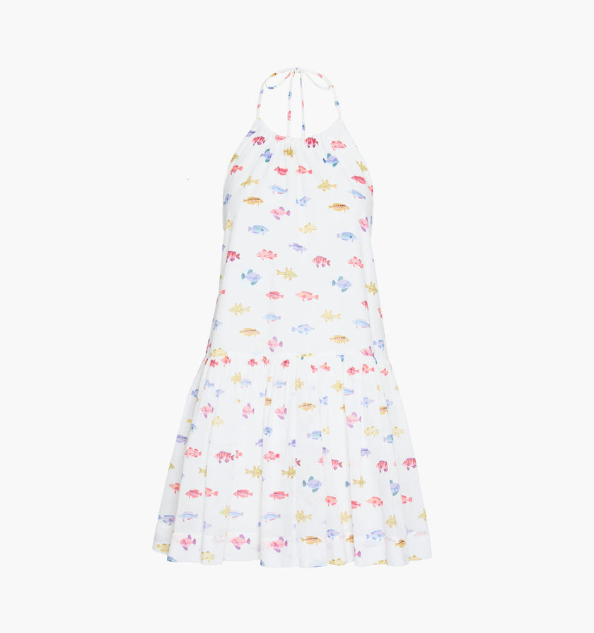 The Sol Tunic Dress - White Rainbow Fish