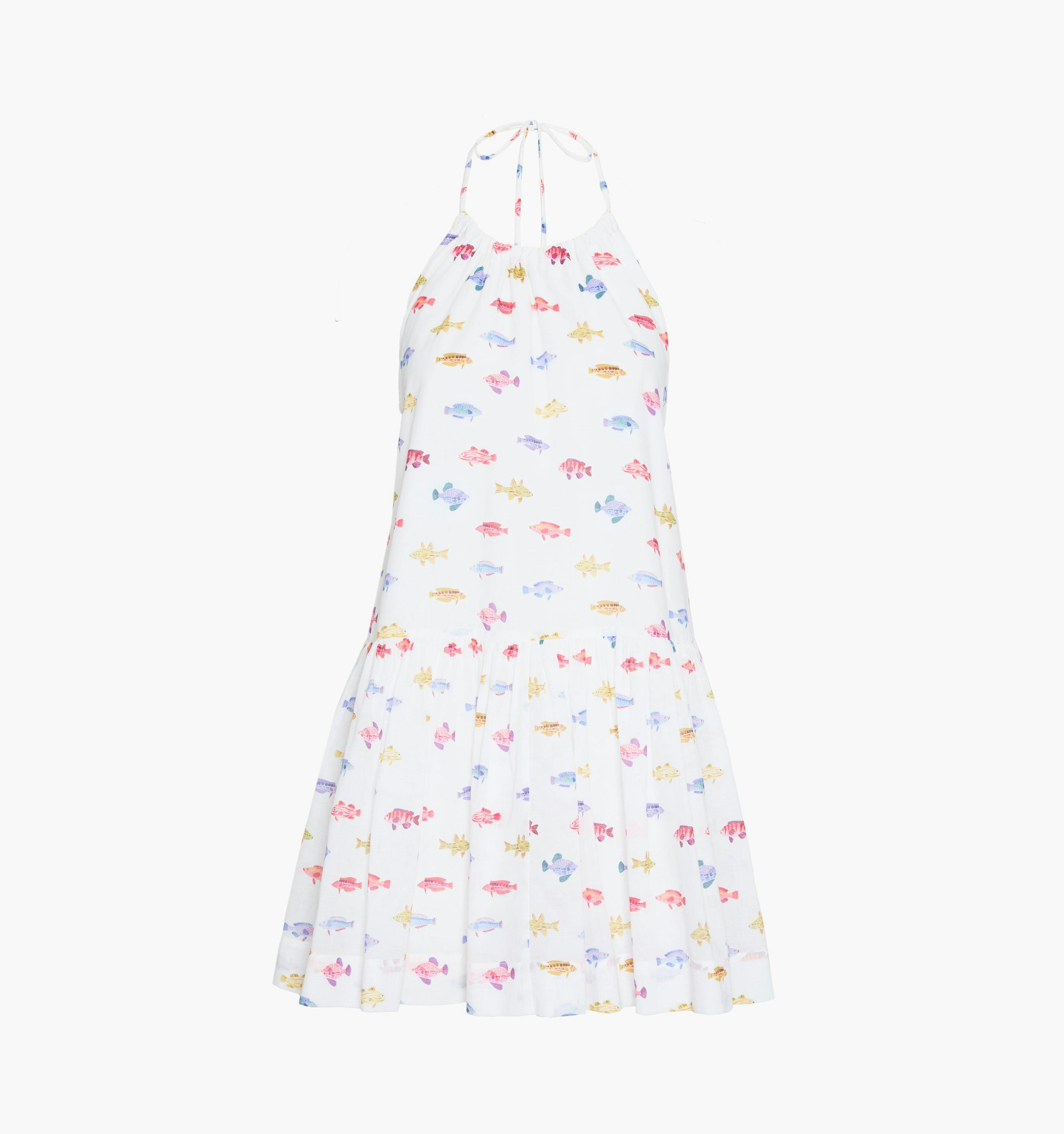 The Sol Tunic Dress - White Rainbow Fish