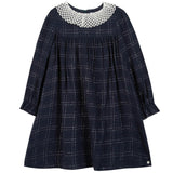 Plaid Petal Collar Long Sleeve Dress