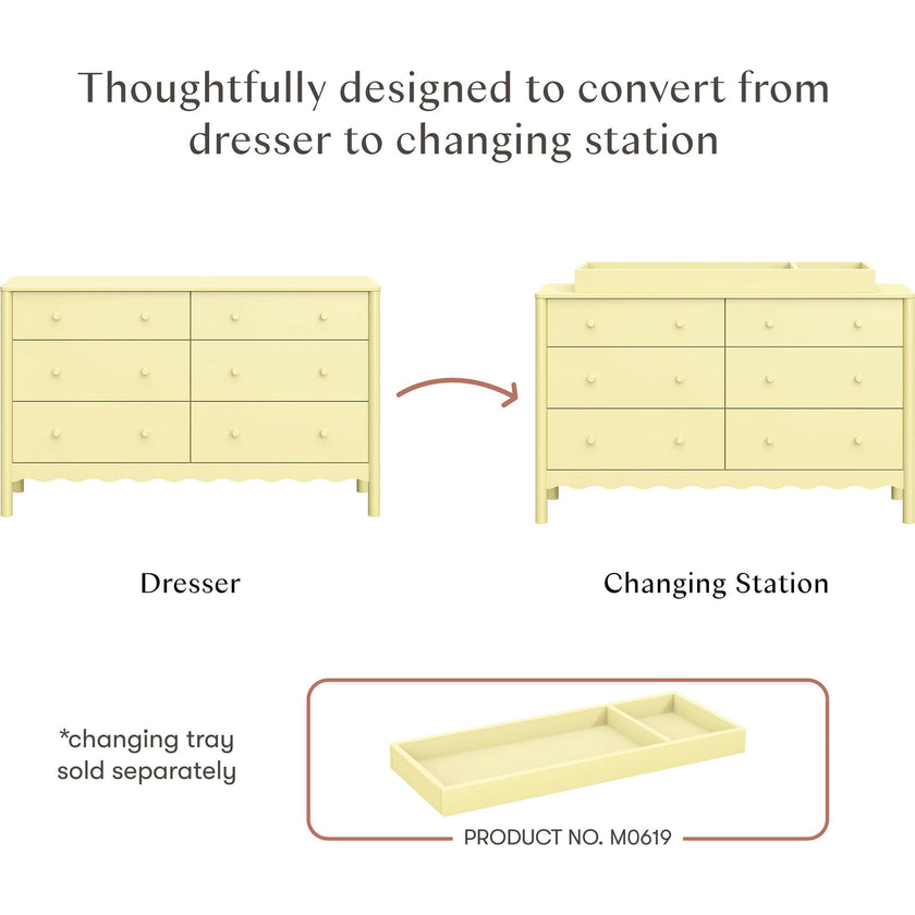 Swell 6-Drawer Assembled Dresser in Pale Yellow