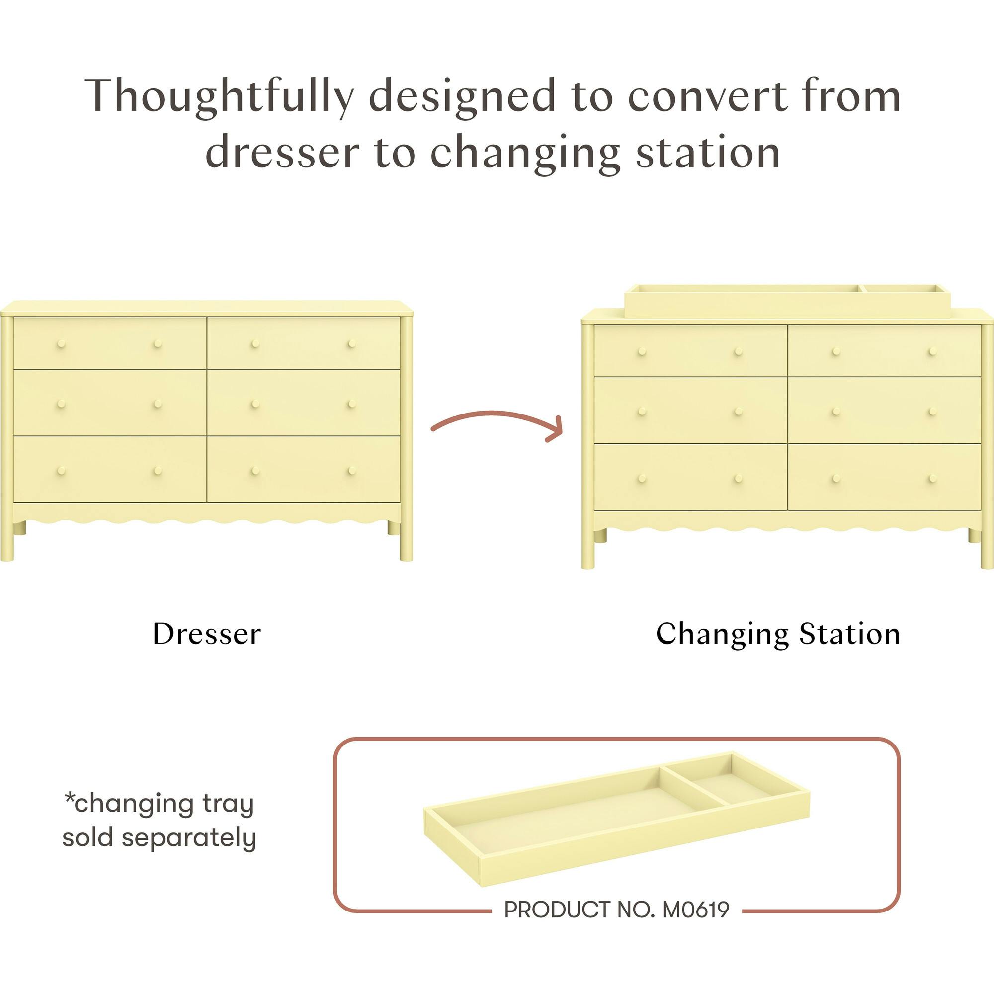 Swell 6-Drawer Assembled Dresser in Pale Yellow