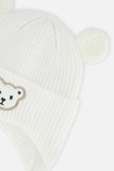 Baby Winter Knit Hat With Ear Flaps And Ears Off-White