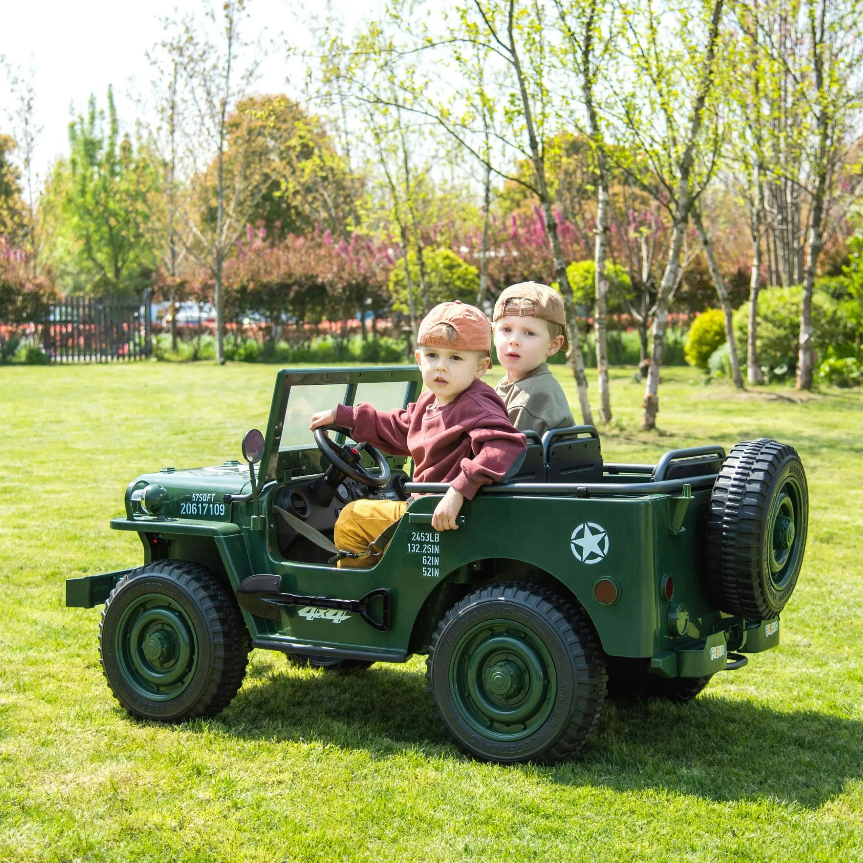 Military Willys 24V 3-Seater 4x4 Kids Ride-On Truck