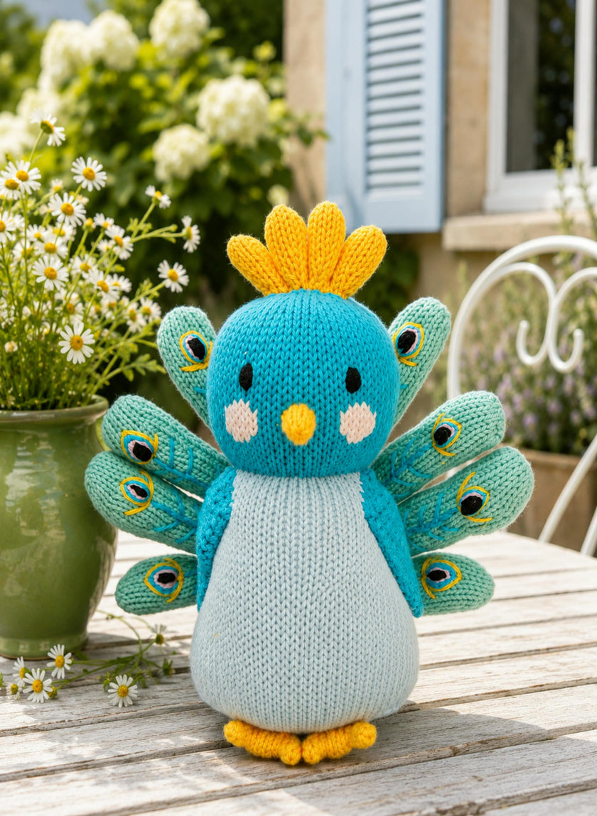 Violet the Peacock - Tuckling Organic Hand-knit Doll