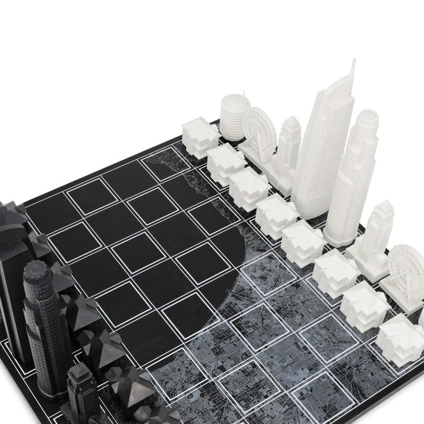 Chess Set Acrylic LOS ANGELES with Wood Map Board
