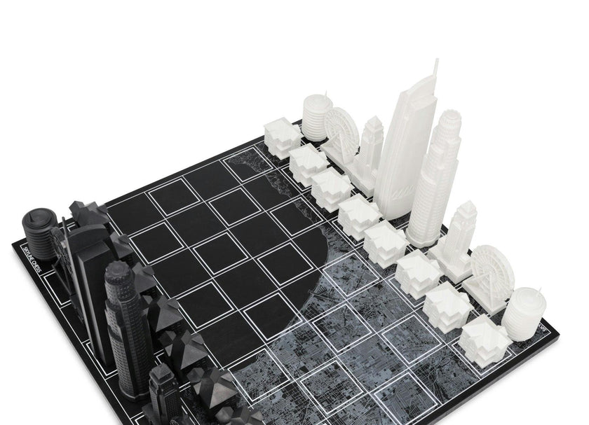 Chess Set Acrylic LOS ANGELES with Wood Map Board