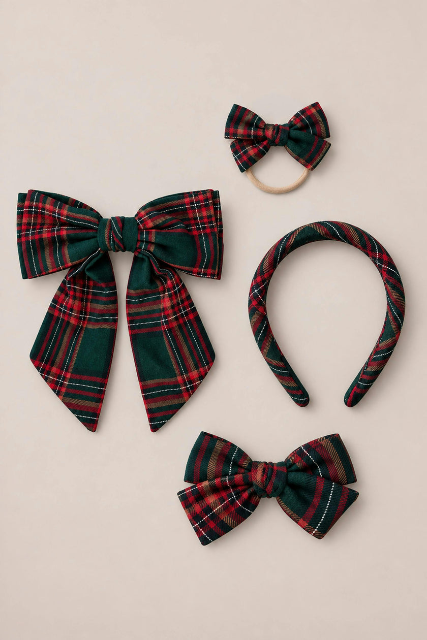 Hair Bows in Evergreen Plaid