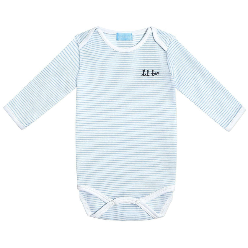 "Lil Bro" Short Sleeve Bodysuit in Light Blue Stripe