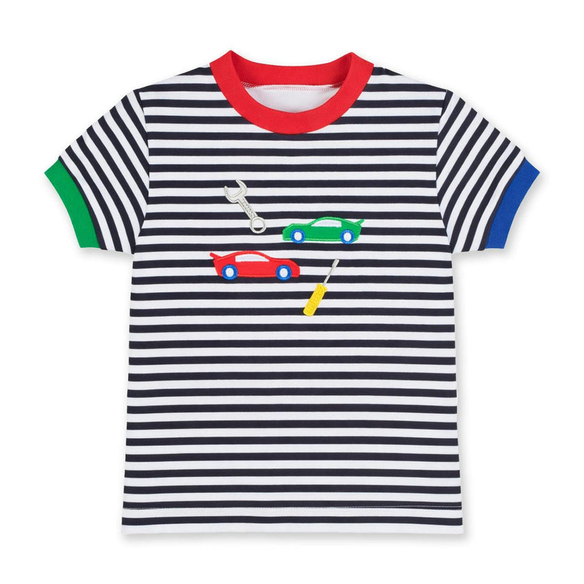 Stripe Knit T-Shirt with Cars & Tools