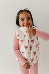 Kids Puffer Vest in Rose Elegance Bows