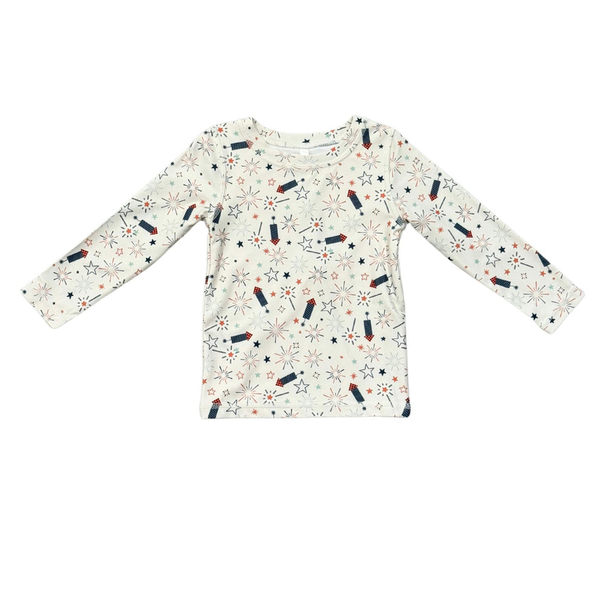 Boys Long Sleeve Rash Guard Swim Shirt in Fireworks