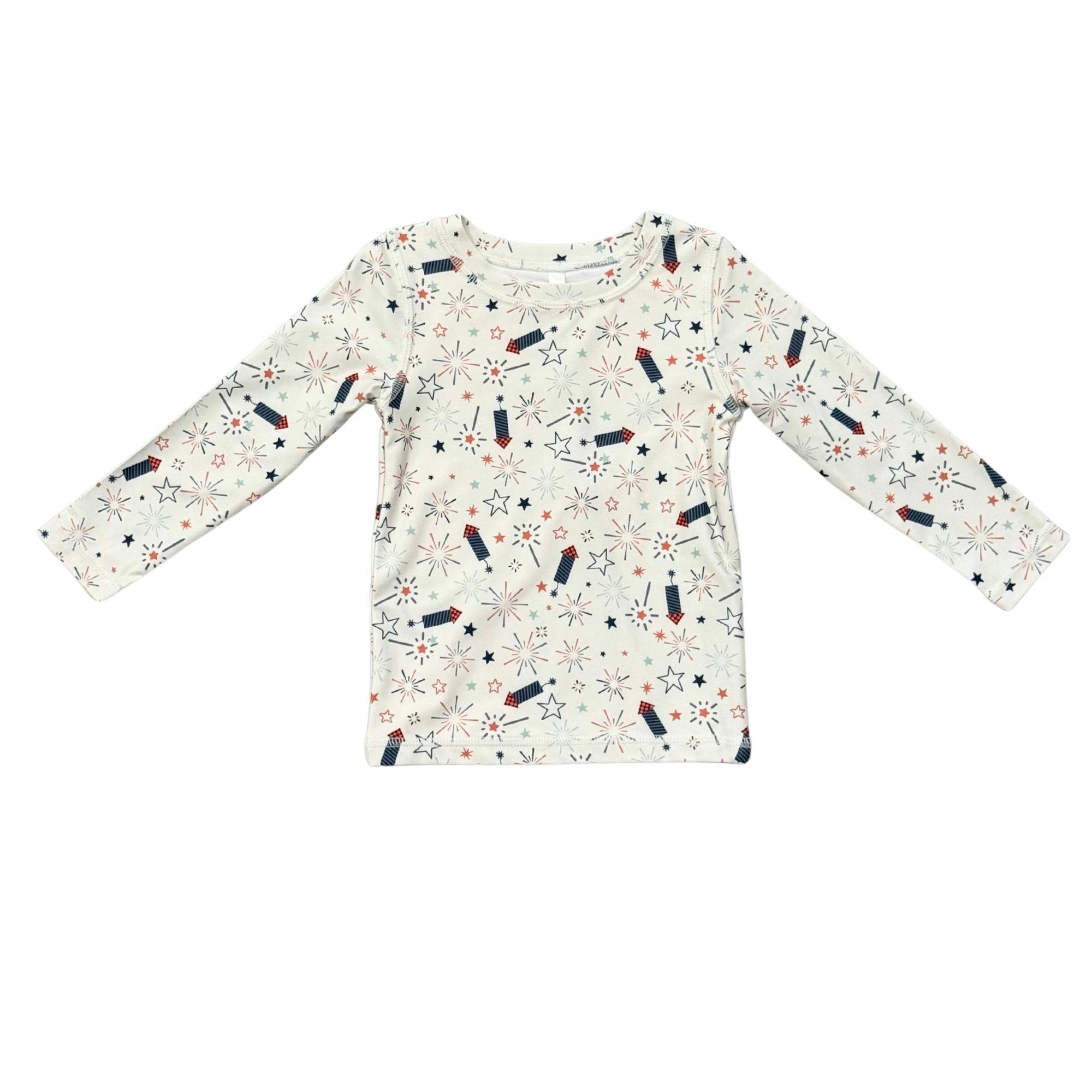 Boys Long Sleeve Rash Guard Swim Shirt in Fireworks