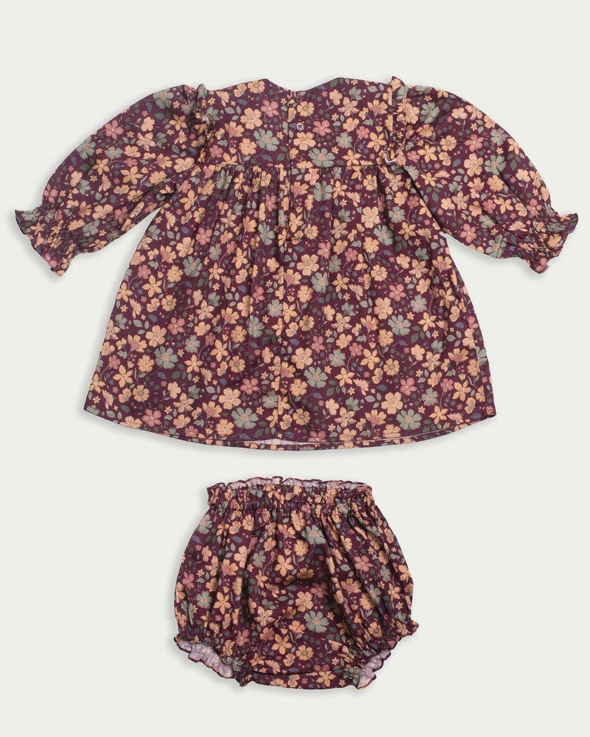 Lottie Baby Dress & Bloomer Set - Garden Flowers Plum