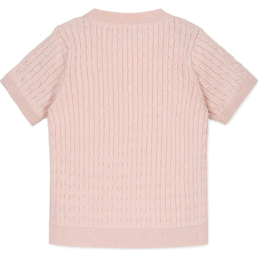 Organic Short Sleeve Cable Sweater, Pink