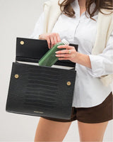 Large, Insulated, Chic Lunchbox, Black Croc