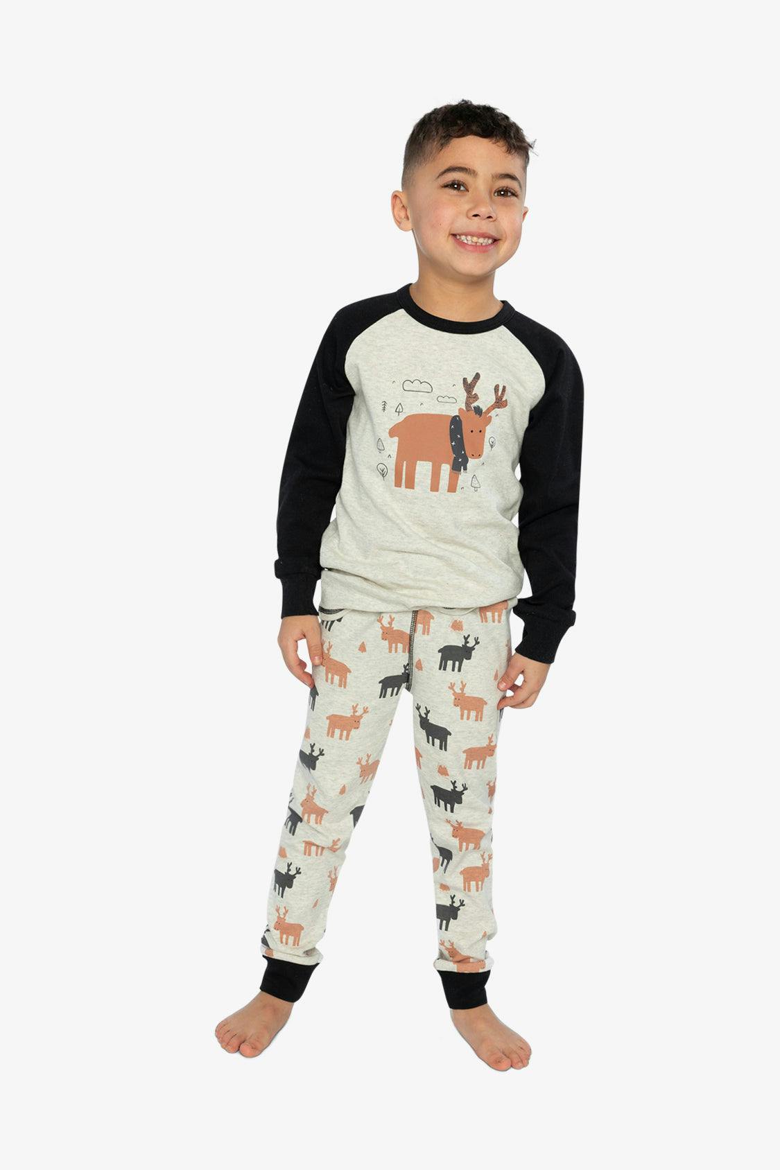 Organic Cotton Two Piece Pajama Set Beige Elk Print