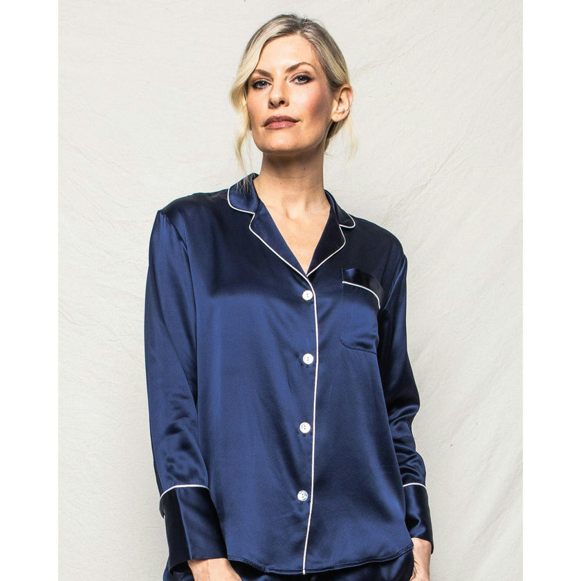 Women's Silk Pajama Set in Black