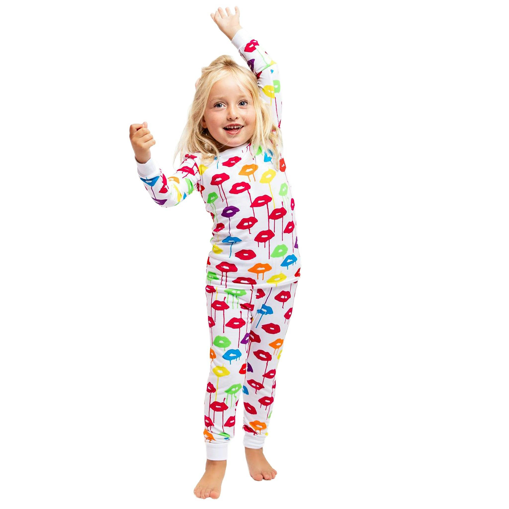 Kids Drawbertson Drippy Lips Long PJ Set - Organic Stretch Jersey Knit Cotton