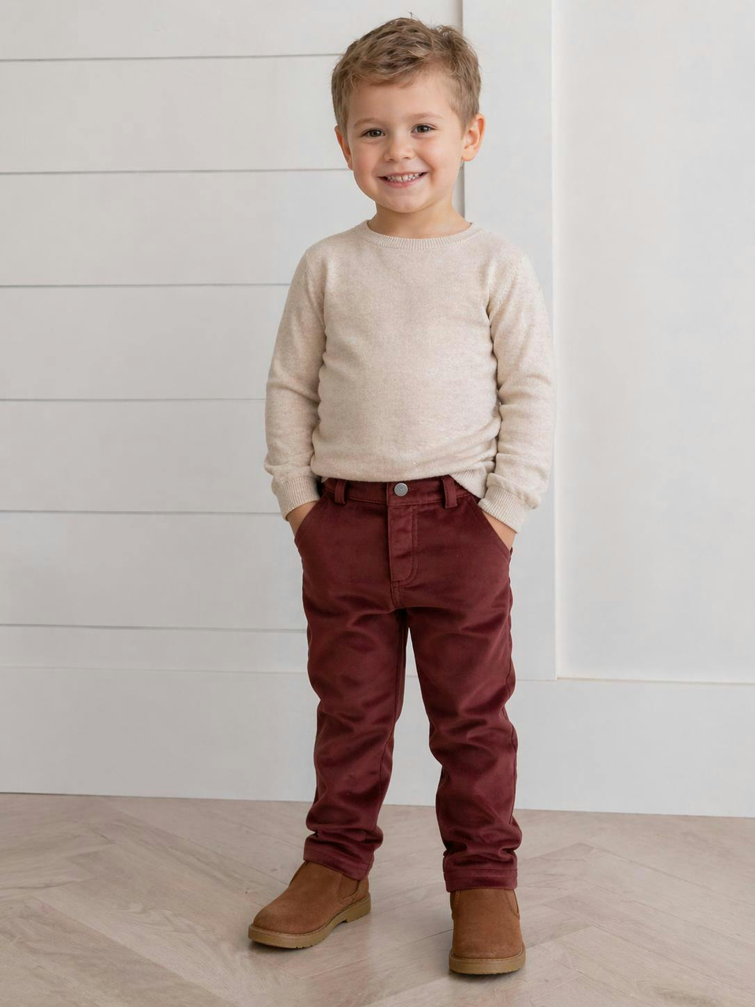 Boys Velour Straight Leg Dress Pants