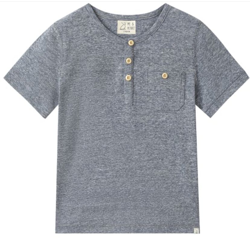 BOARDWALK HEATHERED NAVY Short Sleeved Henley Tee