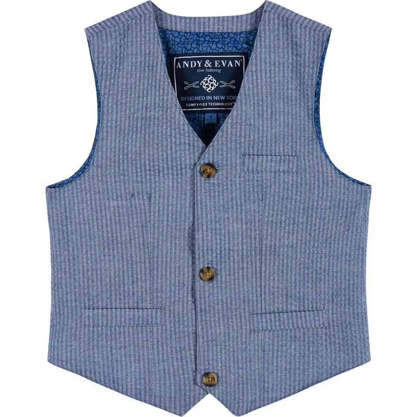 Boys (2-3) Seersucker Vest Suit Set | Blue & Pink