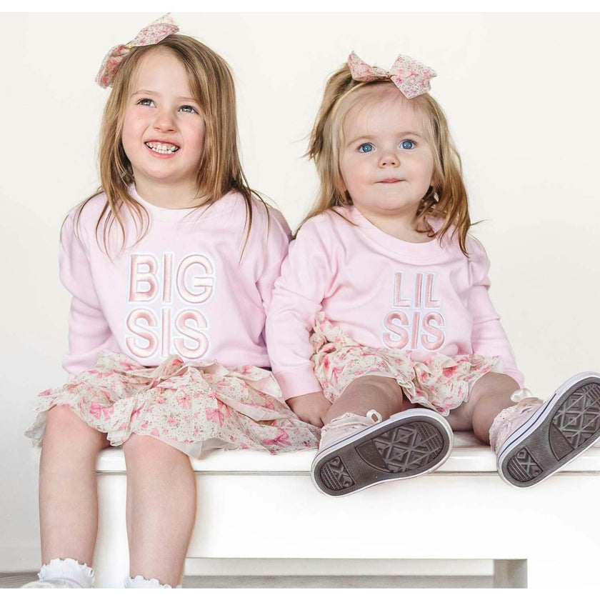 Lil Sis Embroidered Patch Long Sleeve Romper - Ballet