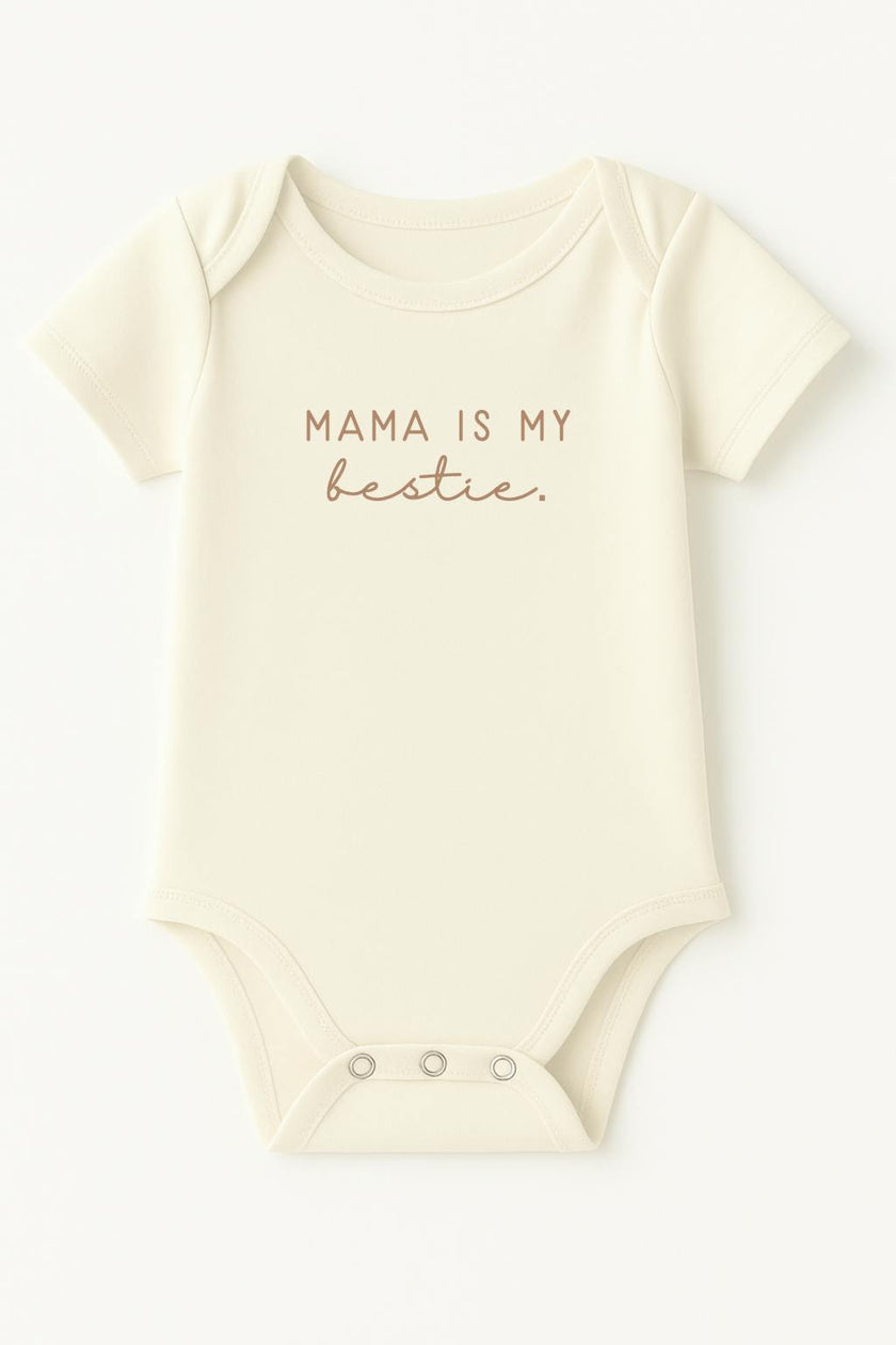 Mama is my Bestie Clay Organic Cotton Baby Bodysuit Short Sleeve