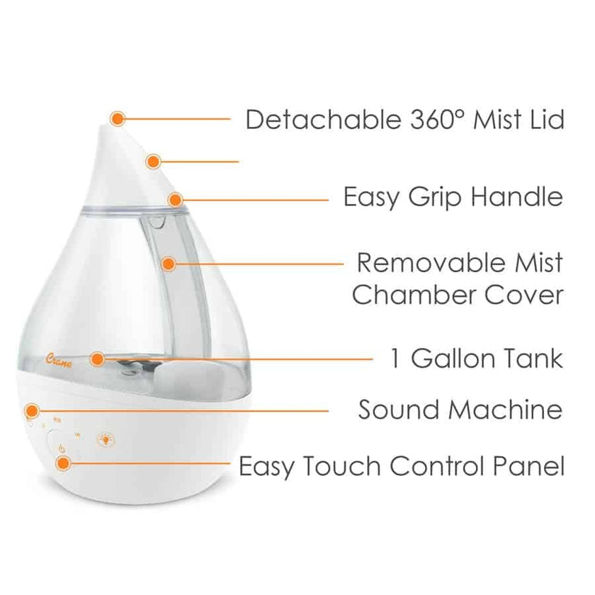 Crane 4-in-1 Top Fill Humidifier, 1 Gallon with Sound Machine, Night Light