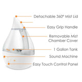 Crane 4-in-1 Top Fill Humidifier, 1 Gallon with Sound Machine, Night Light
