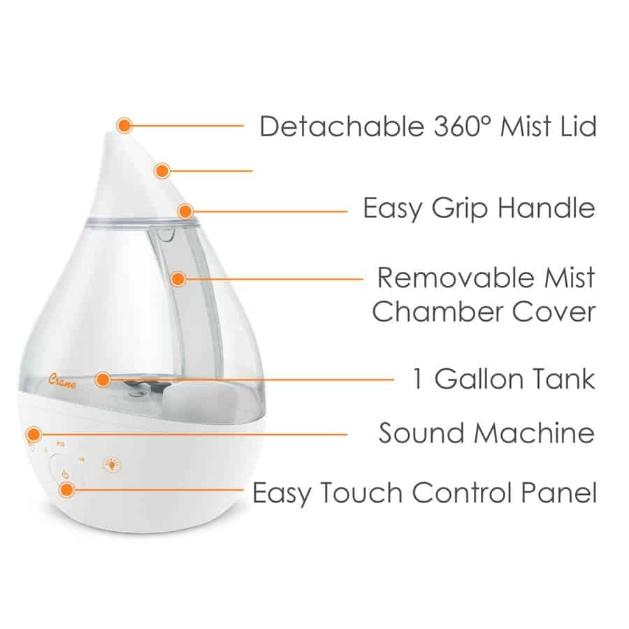 Crane 4-in-1 Top Fill Humidifier, 1 Gallon with Sound Machine, Night Light