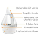 Crane 4-in-1 Top Fill Humidifier, 1 Gallon with Sound Machine, Night Light